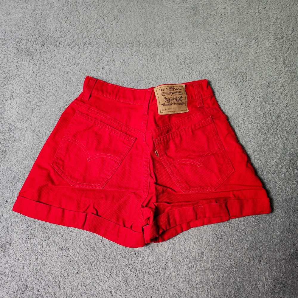 Levi's Women 25 Corduroy Shorts Red High Waisted Orange Tab Vintage 37954
